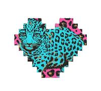 Cute Turquoise Leopard Printed Jigsaw Puzzle 10.8x12.8 CM, Heart-Shaped Puzzle Challenging Game for Adults Gifts, Family Fun Decorative Wall Decor