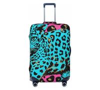 Cute Turquoise Leopard Printed Washable Elastic Luggage Cover for 18-32 Inch Suitcases, Anti-Scratch Stretchable Suitcase Protector with Full Zipper & Locking Buckle, Fashion Travel Bag Cover, Black