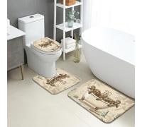 Cute Turtle Bathroom Mat Sets 3 Piece, Vintage Cartoon Animal Absorbent Non Slip Toilet Rugs U Shaped Washable, Cozy Nature Quick Dry Flannel Bathroom Rug Set