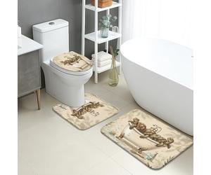 Cute Turtle Bathroom Mat Sets 3 Piece, Vintage Cartoon Animal Absorbent Non Slip Toilet Rugs U Shaped Washable, Cozy Nature Quick Dry Flannel Bathroom Rug Set