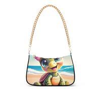 Cute Turtle Beach Funny Handbag Medium Womens Print Shoulder Purses Zipper Hobo Party Purse with Chain Strap