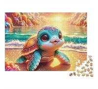 Cute Turtle Beach Scene 1000 Piece Jigsaw Puzzles Glitter Sea Turtle Adults Aged 12 And Above Educational Games Home Decoration Challenge High Difficulty Male And Female Birthday 70x50cm Gifts