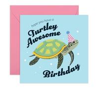 Cute Turtle Birthday Card - "Turtley Awesome Birthday!" - Gifts for Son, Daughter, Niece, Nephew, Granddaughter, Grandson, Friends, Buddies, Colleagues, Aunt, Uncle, Mum, Dad - Comes with Stickers