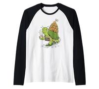 Cute Turtle Coffee Slow Morning Croissant Cafe Vibes Raglan Baseball Tee