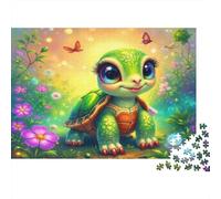 Cute Turtle Fantasy 1000 Piece Puzzle for Adults Green Turtle in A Flower Garden Challenging Premium Sturdy Vibrant Stress Relief Decor 70x50cm/1000pcs
