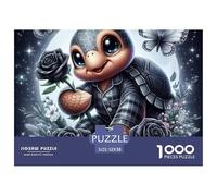Cute Turtle Moon 1000 Pc Puzzles for Adults Kids - Turtle Black Rose Moon Jigsaw Puzzle Educational Game Challenge Wall Decoration52x38cm/1000pcs