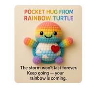 Cute Turtle Pocket Hug, The Storm Won't Last Forever, Keep Going - Your Rainbow Is Coming, Turtle Desk Buddy Cute Little Pocket Hug (Rainbow)