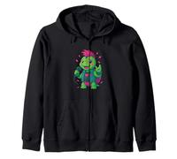 Cute Turtle Rockstar with Mic and Mohawk Zip Hoodie