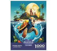 Cute Turtle Tropical Beach Jigsaw Puzzles Puzzles for Adults Kids. 1000 Pieces Impossible Challenge Toy Educational Games Home Decoration for Educational Games Gifts 38x26cm/1000pcs