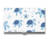 Cute Turtles Starfish Business Card Wallet Credit Card Holder Metal Square Small Pocket Purse