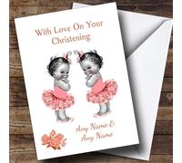 Cute Twin Baby Girls Personalised Christening Card - Christening Day Card, Personalised Card For Christening, Naming Day Card, Baptism Card