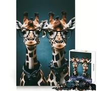 Cute Twin Giraffes Jigsaw Puzzles1000 Pieces Leisure Game Smooth Connection Fun Activity Night Activity (38x52cm)