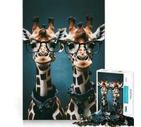 Cute Twin Giraffes Jigsaw Puzzles1000 Pieces Leisure Game Smooth Connection Fun Activity Night Activity (38x52cm)