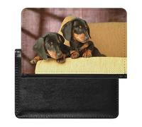 Cute Two Dachshund Dog Passport Cover Family Printed Leather Passport Holder Minimalist Front Pocket Slim Travel Wallet Cover Case Lightweight Credit Card Holder for Women Men