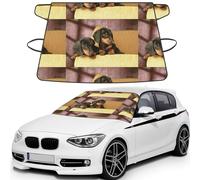Cute Two Dachshund Dog Print, Car Windshield Cover, Protective Windscreen Cover - Snow Ice Sun UV Dust Water Resistant - Fit for Most Cars