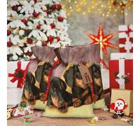 cute two dachshund dog Print Christmas Gift Bags Burlap Christmas Treat Bags With Drawstring Candy Bag For Holiday Gifts