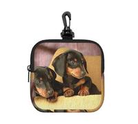 Cute Two Dachshund Dog Print, Coin Purse Square Zipper Storage Bag, Change Pouch with Lobster Buckle Clasp Buckle, Change Purse