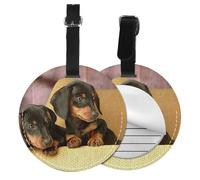 Cute Two Dachshund Dog Print,Luggage Tags Pu Leather Name Tag Travel Suitcase Identifier ID Tags Durable Baggage Label 2 pcs