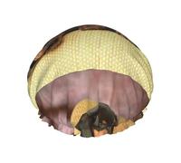 Cute Two Dachshund Dog Print,Shower Cap Nightcap Double Layer Waterproof Elastic Bath Cap Reusable Hair Cap