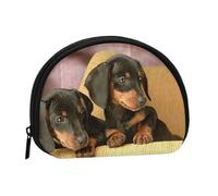Cute Two Dachshund Dog Print, Women's Storage Bag Shell Makeup Bag Small Coin Purse Shell Change Pouch