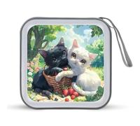 Cute Two Happy Cats CD Case Portable DVD Storage Small CD Holder Organizer for Home Travel