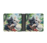 Cute Two Happy Cats Leather Wallets for Men Slim Bifold Wallet Credit Card Holder Front Pocket Wallets