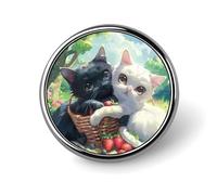 Cute Two Happy Cats Round Badges Personalized Button Brooch Lapel Pins for Clothing Decoration