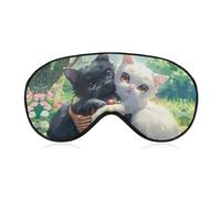 Cute Two Happy Cats Sleep Eye Mask Light Blocking Eye Cover Blindfold with Adjustable Strap for Women and Men