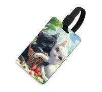 Cute Two Happy Cats u200bLuggage Tags Durable Travel Tags Name Tags Suitcase Baggage Tags for Women Men