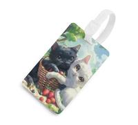 Cute Two Happy Cats u200bLuggage Tags Durable Travel Tags Name Tags Suitcase Baggage Tags for Women Men