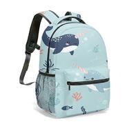 Cute Two Narwhals Undersea World 42cm Rucksack for Kids Ocean Seaweed Coral Backpack 360 Full Print (01)