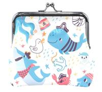 Cute Underwater Creatures White Women's Cute Coin Purse Leather Kiss Lock Buckle Money Change Pouch Girls, Cute Underwater Creatures White, Classic
