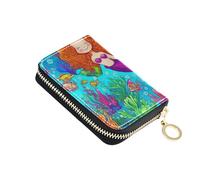 Cute Underwater Mermaid Blue Women's Wallets Zip Around Cute Card Holder Wallets RFID Blocking Floral Mens Wallet with Coin Pocket