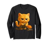 Cute Unhappy Cleaning Cat, Adorable Animated Leo The Cat Long Sleeve T-Shirt