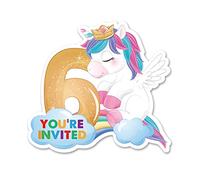 Cute Unicorn 6th Party Invitations with Envelopes, 20 Set Unicorn Six Shaped Invitations Sixth Birthday Kids Party Invites Supplies Favors, Double-Sided