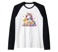 Cute Unicorn Blowing Magic Dust Celebration Candles Raglan Baseball Tee