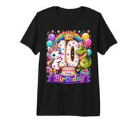 Cute Unicorn Dinosaur 10yr 10th Birthday Ten Year Old Girls Premium T-Shirt
