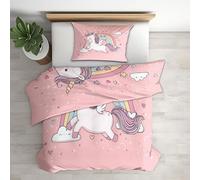 Cute Unicorn Duvet Cover Sets Double Bedding 3 Piece, Pink Rainbow Pattern Reversible Quilt Cover & 2 Pillowcases, Soft Microfiber, Zip, Bedroom Decor & Gifts(TG96)