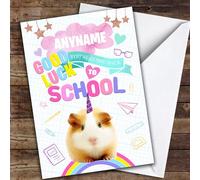 Cute Unicorn Hamster Going Back To School Personalised Good Luck Card - Personalised Good Luck Card, Sending Luck, Custom Good Luck Card