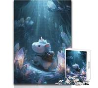 Cute Unicorn in Crystal Cave Jigsaw Puzzles1000 Pieces Educational Mental Focus Game Heartwarming Special Present Idea Size 38x26cm