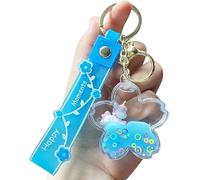 Cute Unicorn Keychain Kawaii Liquid Quicksand Keychains Beautiful Romantic Floating Cherry Blossom Bottle Ball Keychain Keyrings(Blue)