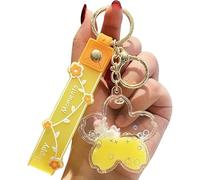 Cute Unicorn Keychain Kawaii Liquid Quicksand Keychains Beautiful Romantic Floating Cherry Blossom Bottle Ball Keychain Keyrings(Yellow)