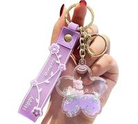 Cute Unicorn Keychain Kawaii Liquid Quicksand Keychains Beautiful Romantic Floating Cherry Blossom Bottle Ball Keychain Keyrings(Purple)