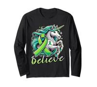 Cute Unicorn Kidney Disease Green Ribbon Cancer Awareness Long Sleeve T-Shirt