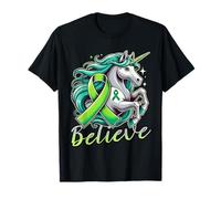Cute Unicorn Kidney Disease Green Ribbon Cancer Awareness T-Shirt