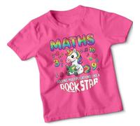 Cute Unicorn Maths Solving Multiplications Like A Rock Star Girls T-Shirt Education Mathematics Kids Tee#2 7-8 Years Fuchsia