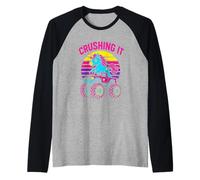 Cute Unicorn Monster Truck Crushing It Kids Birthday Party Raglan Baseball Tee