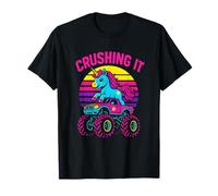 Cute Unicorn Monster Truck Crushing It Kids Birthday Party T-Shirt