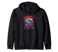 Cute Unicorn Monster Truck Crushing It Kids Birthday Party Zip Hoodie