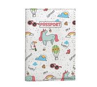 Cute Unicorn Passport Holder, White Passport Cover for Kids, Funny Summer Stylish Case for Documents, Rainbows Polka Dots